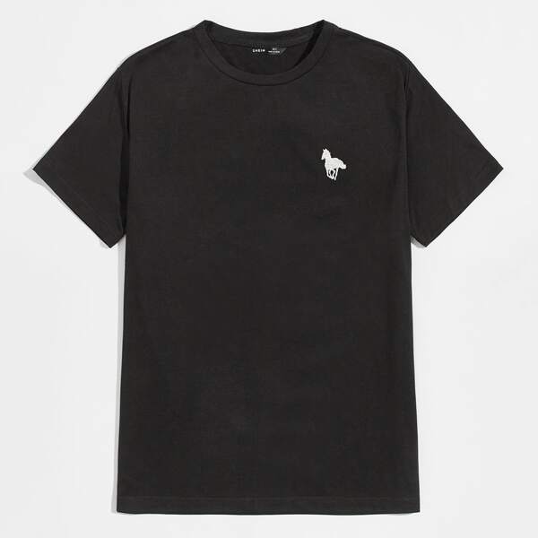 

Men Horse Embroidered Tee, Black