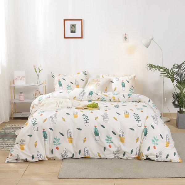 

Potted Plants Print Bedding Set Without Filler, Multicolor