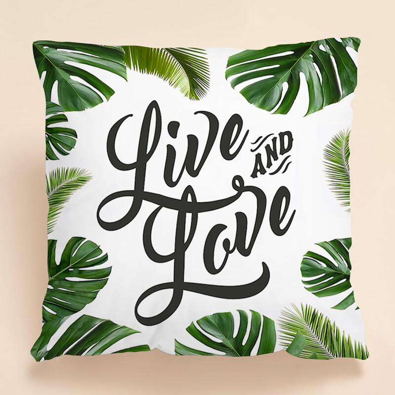 

1pc Letter & Leaf Print Cushion Cover Without Filler, Multicolor