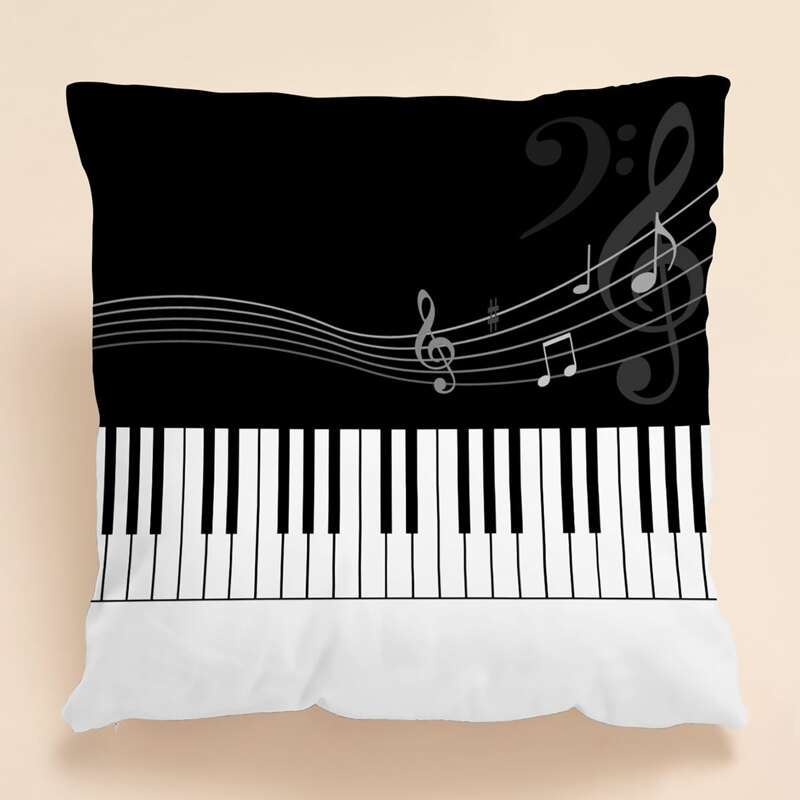 

1pc Music Note Print Cushion Cover Without Filler, Black and white