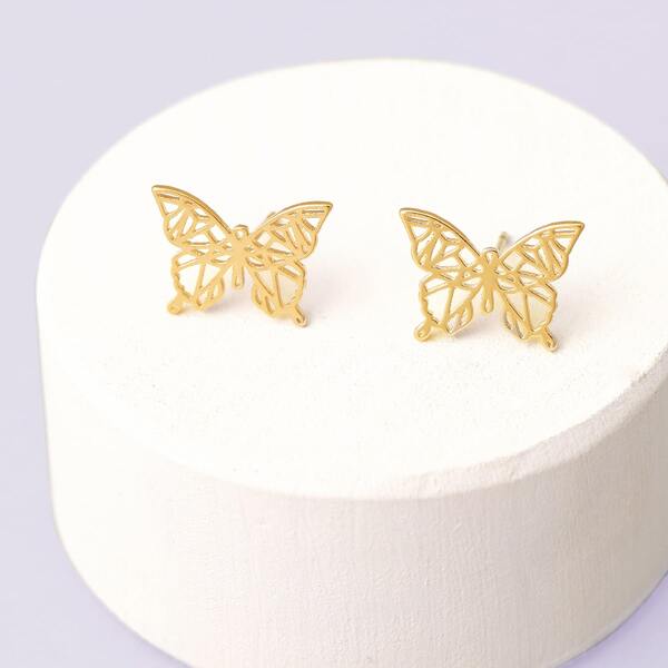 

1pair Mini Butterfly Outline Stud Earrings, Gold