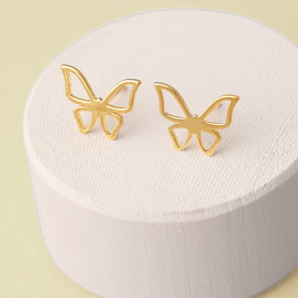 

1pair Simple Outline Mini Butterfly Stud Earrings, Gold