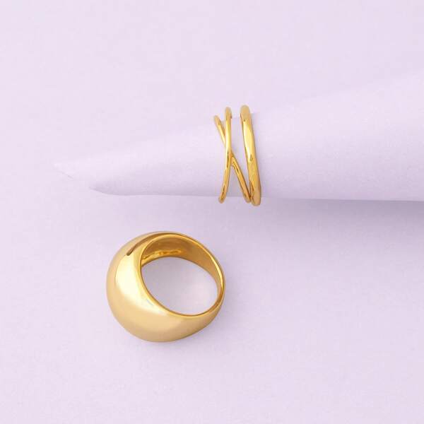 

Set Of Three Dome And Outline Adjustable Ring, Gold