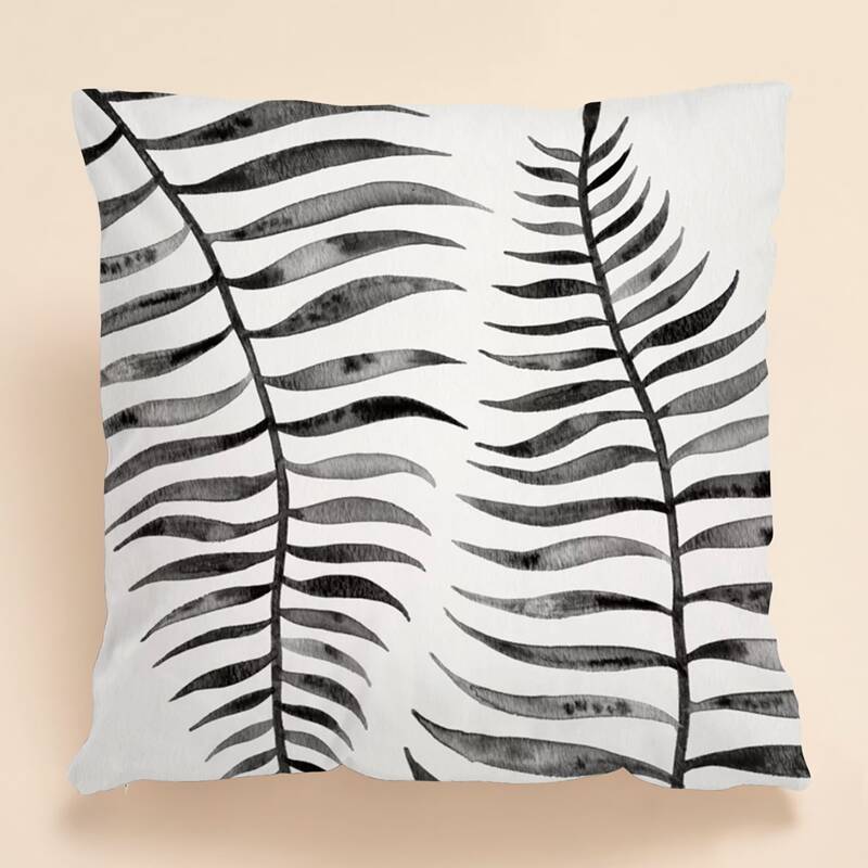 

1pc Leaf Print Cushion Cover Without Filler, Black and white