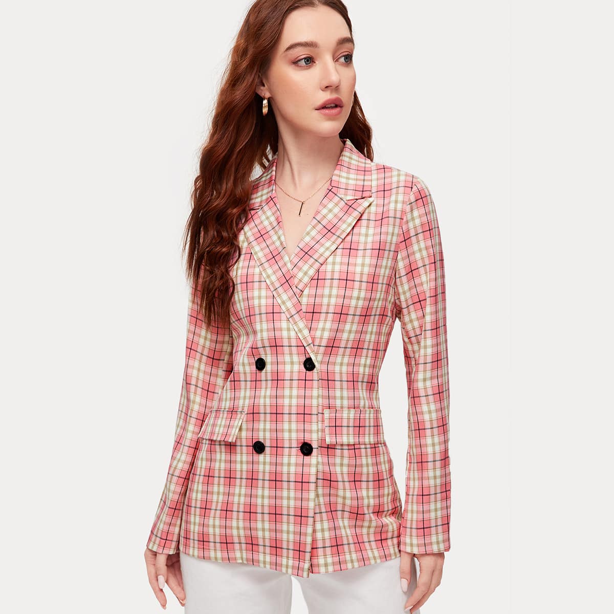 

Plaid Double Breasted Blazer, Multicolor