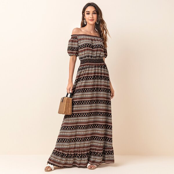 

Ditsy floral Striped Bardot Dress, Multicolor
