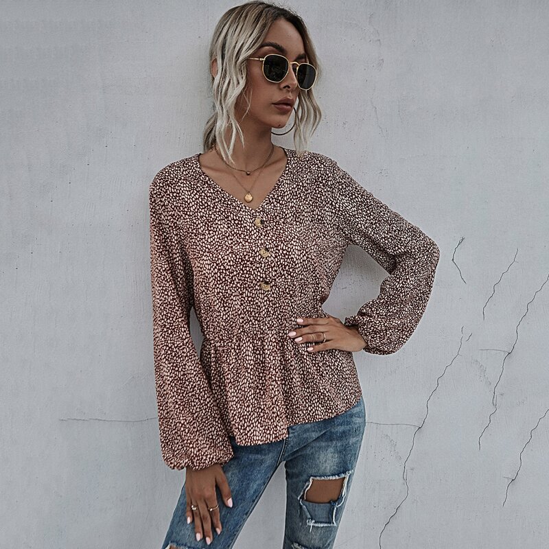 

All Over Print Peplum Blouse, Multicolor