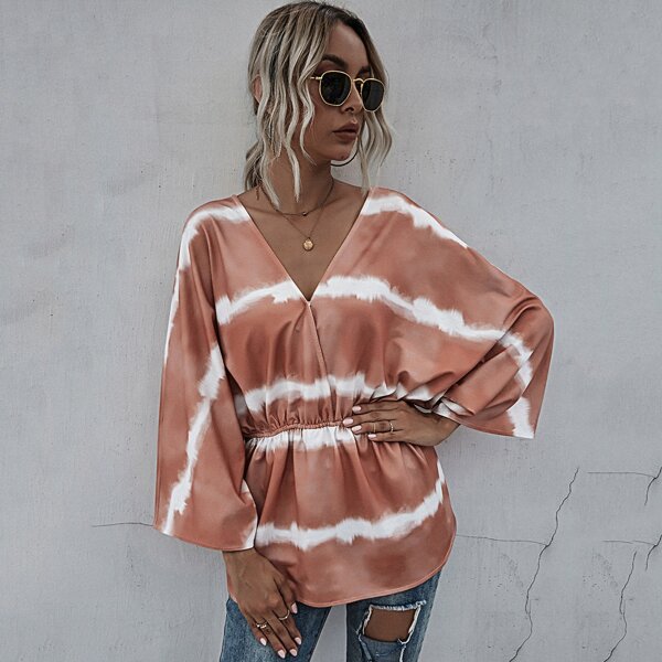 

Tie Dye Print Peplum Blouse, Redwood