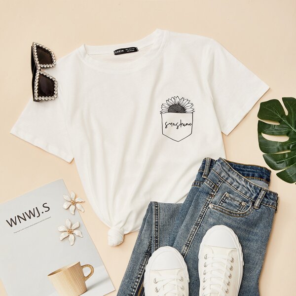 

Letter & Sunflower Print Tee, White