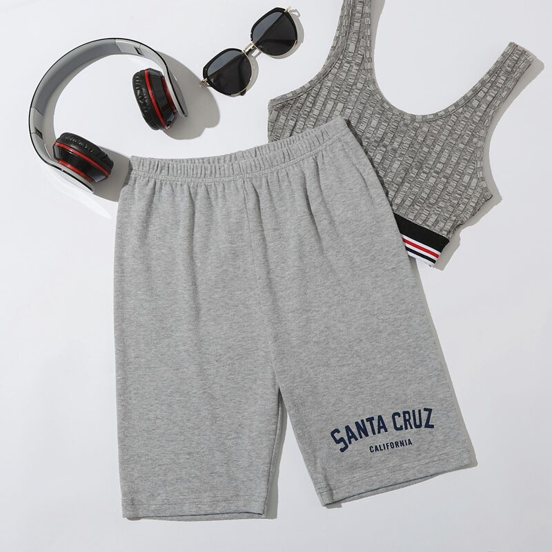 

Letter Graphic Biker Leggings, Light grey