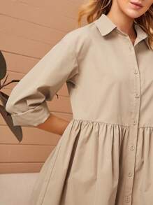 SHEIN Drop Shoulder Solid Shirt Smock Dress - Khaki - View 5
