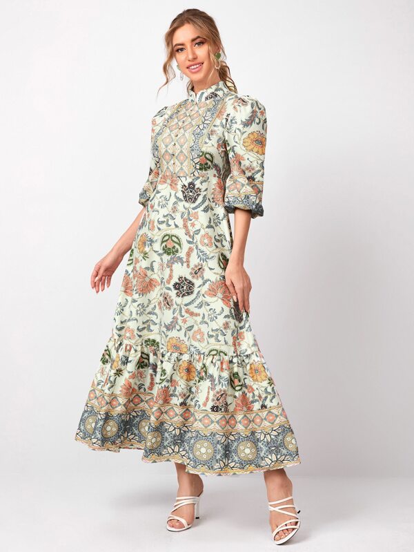 tribal print short sleeve smock dress