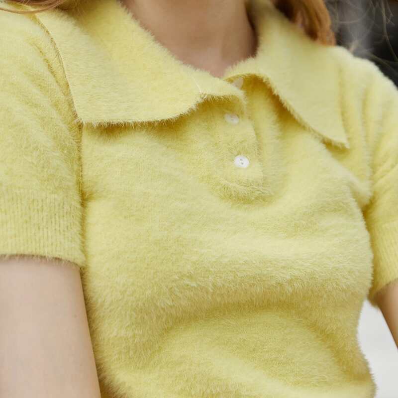 

Fluffy Knit Collar Sweater, Yellow