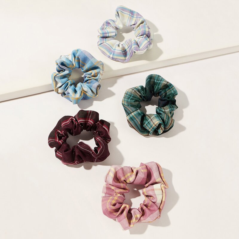 

5pcs Plaid Scrunchie, Multicolor