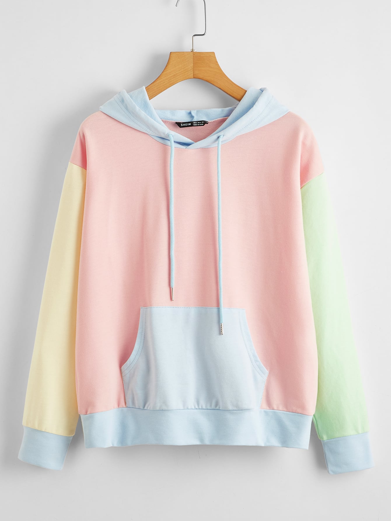 Drop Shoulder Color Block Drawstring Hoodie thumbnail