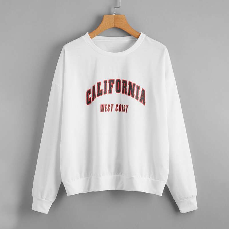 

Drop Shoulder Slogan Graphic Pullover, White