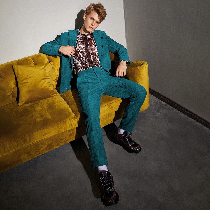 

Guys Solid Cord Tailored Pants, Teal blue