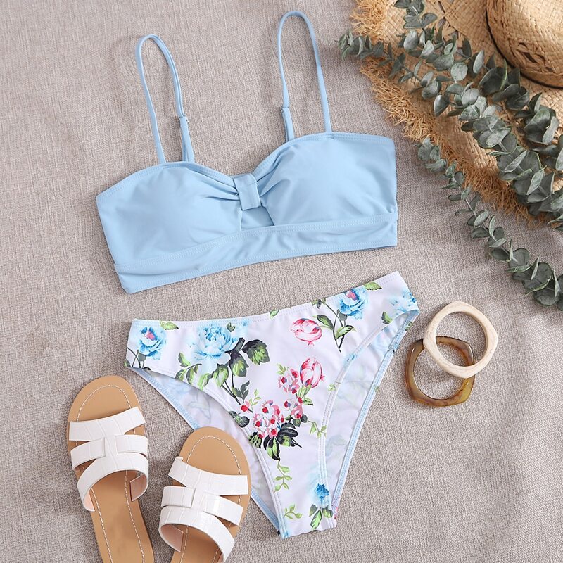 

Floral Knot Detail Bikini Swimsuit, Multicolor