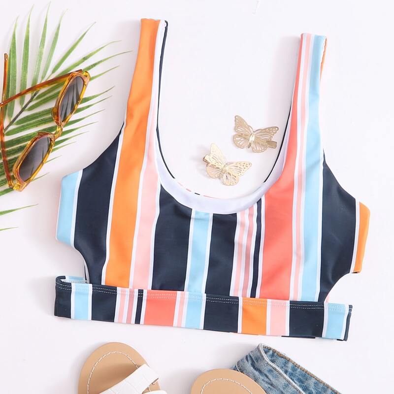 

Stripe Cut-out Bikini Top, Multicolor