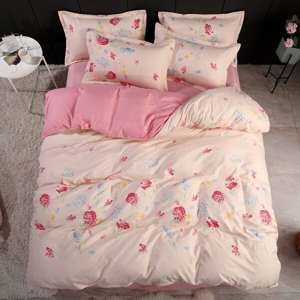 

Flower Print Bedding Set Without Filler, Baby pink