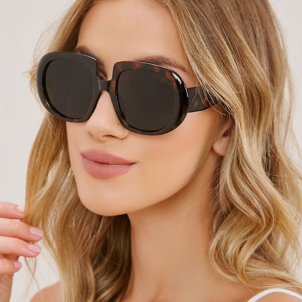 

Oversized Leopard Oval Frame Sunglasses, Brown