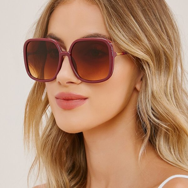 

Oversized Acrylic Square Frame Sunglasses, Red