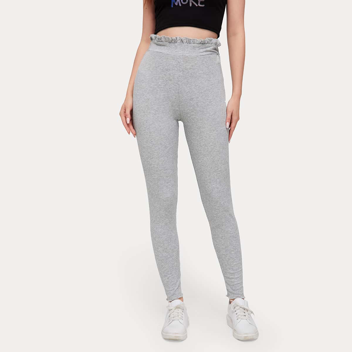

Solid Frill Trim Leggings, Light grey