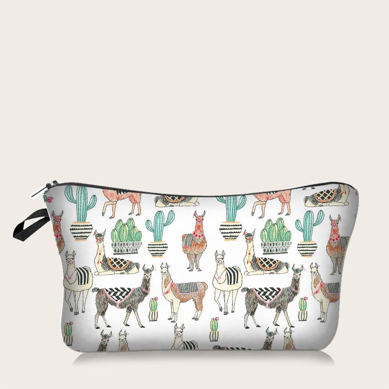

1pc Cartoon Alpaca Print Makeup Bag, Multicolor