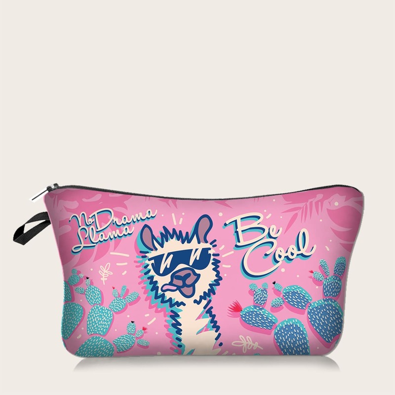 

1pc Cartoon Alpaca Print Makeup Bag, Pink
