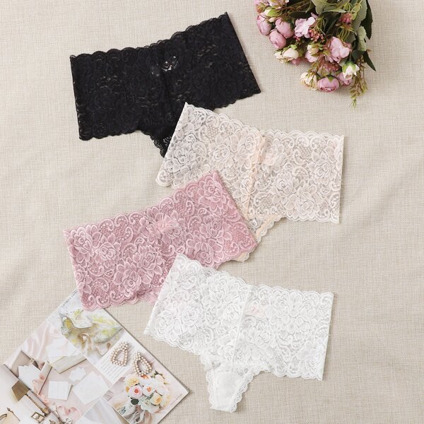 

4pack Floral Lace Shortie Panty Set, Multicolor