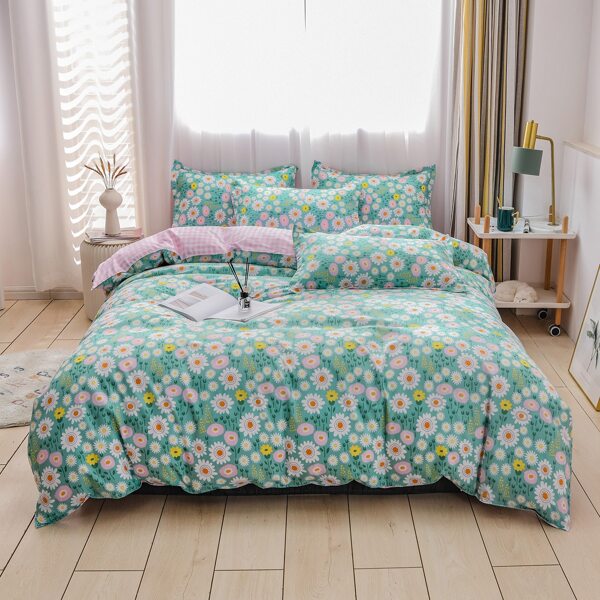 

Flower Print Bedding Set Without Filler, Green