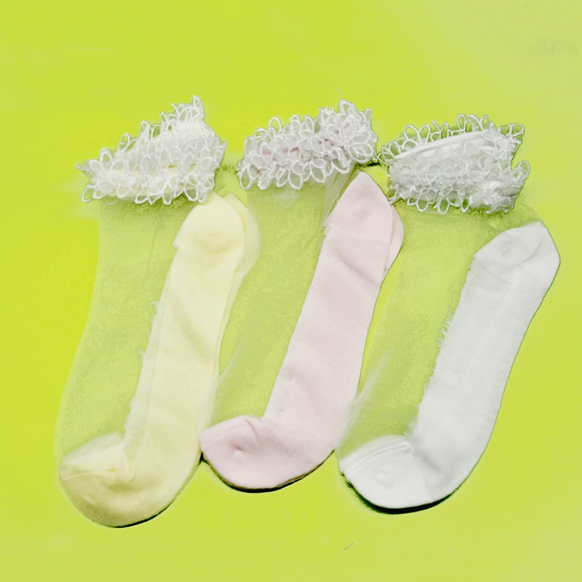 

3pairs Floral Trim Mesh Socks, Multicolor