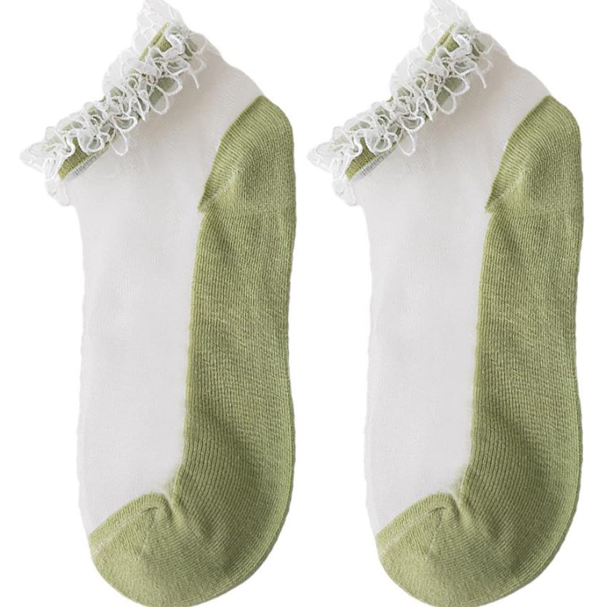 

3pairs Floral Trim Mesh Socks, Multicolor