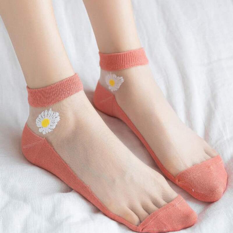 

4pairs Floral Mesh Socks, Multicolor