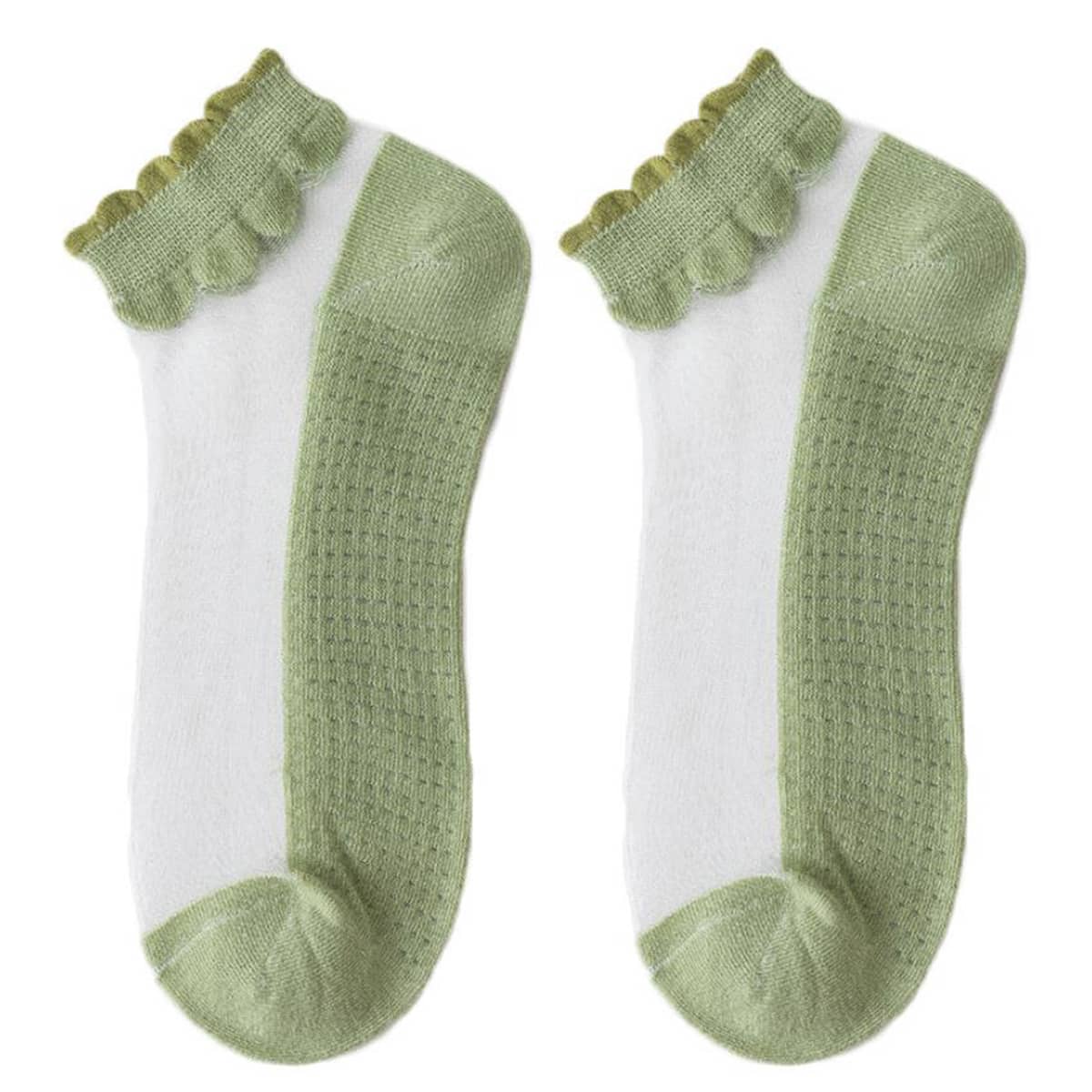 

4pairs Scallop Trim Mesh Socks, Multicolor