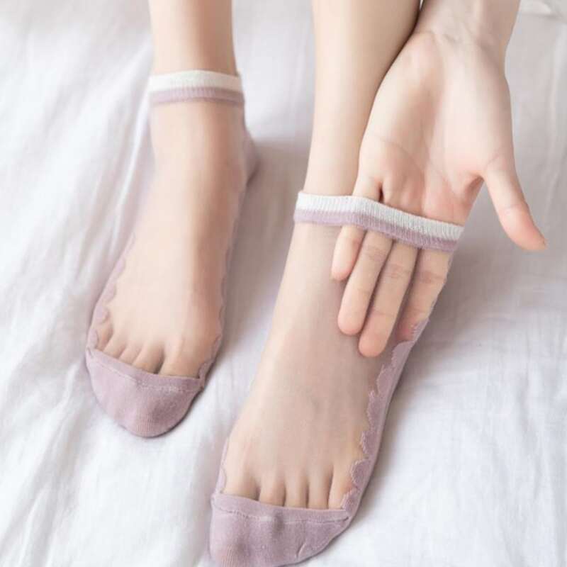 

4pairs Scallop Trim Mesh Socks, Multicolor