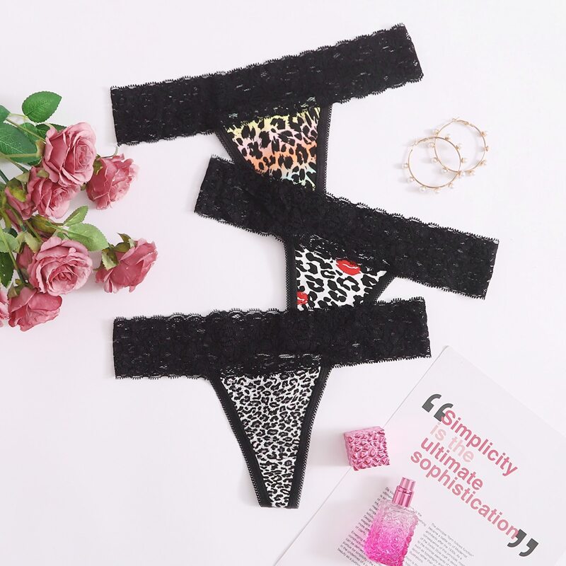 

3pack Leopard Lace Tape Thong Set, Multicolor