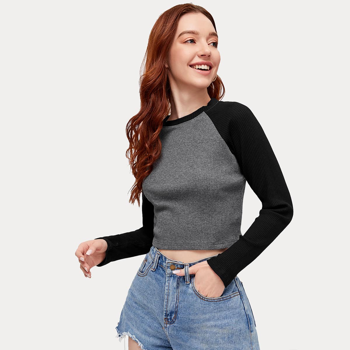 

Ribbed Crop Baseball Tee, Multicolor