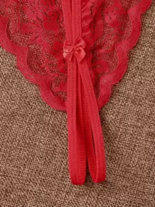 5 件装 花卉蕾丝开裆丁字裤套装 内衣