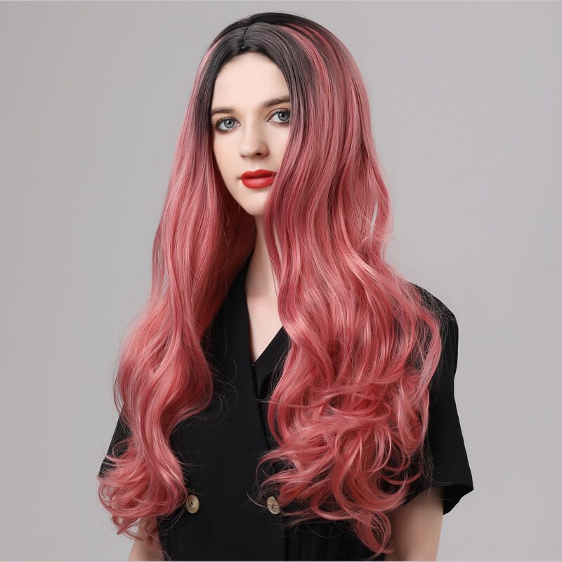 

1pc Long Curly Hair Wig, Red