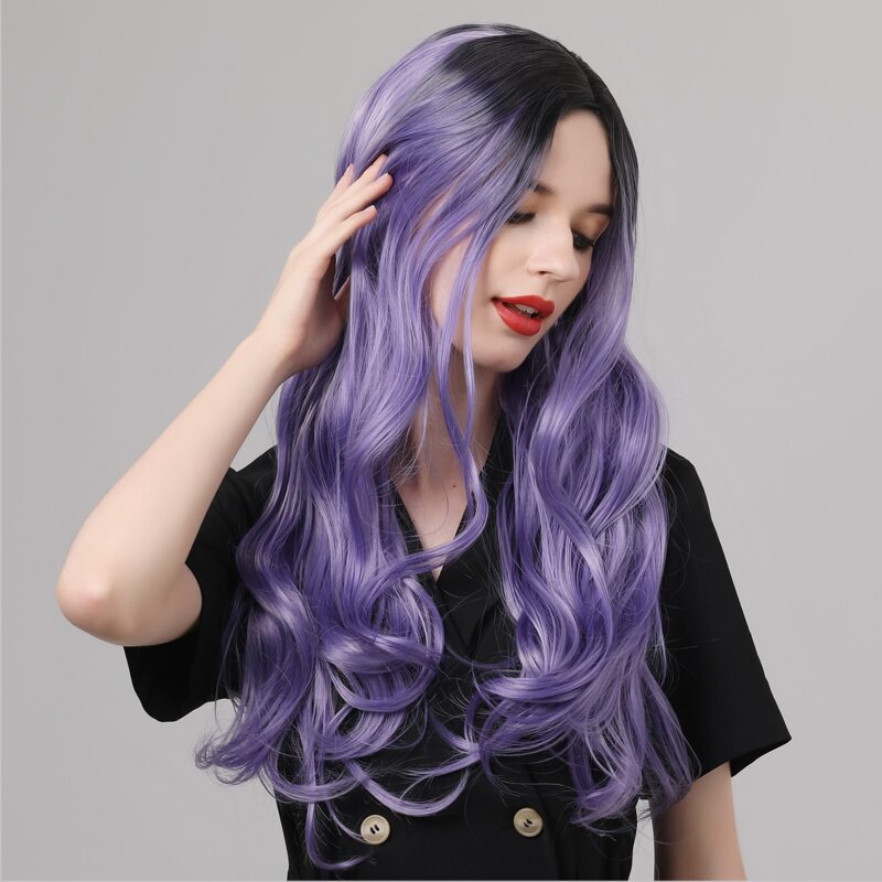 

1pc Long Curly Hair Wig, Purple