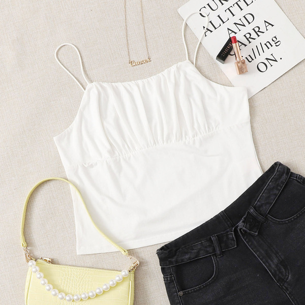 

Plus Ruched Bust Solid Cami Top, White
