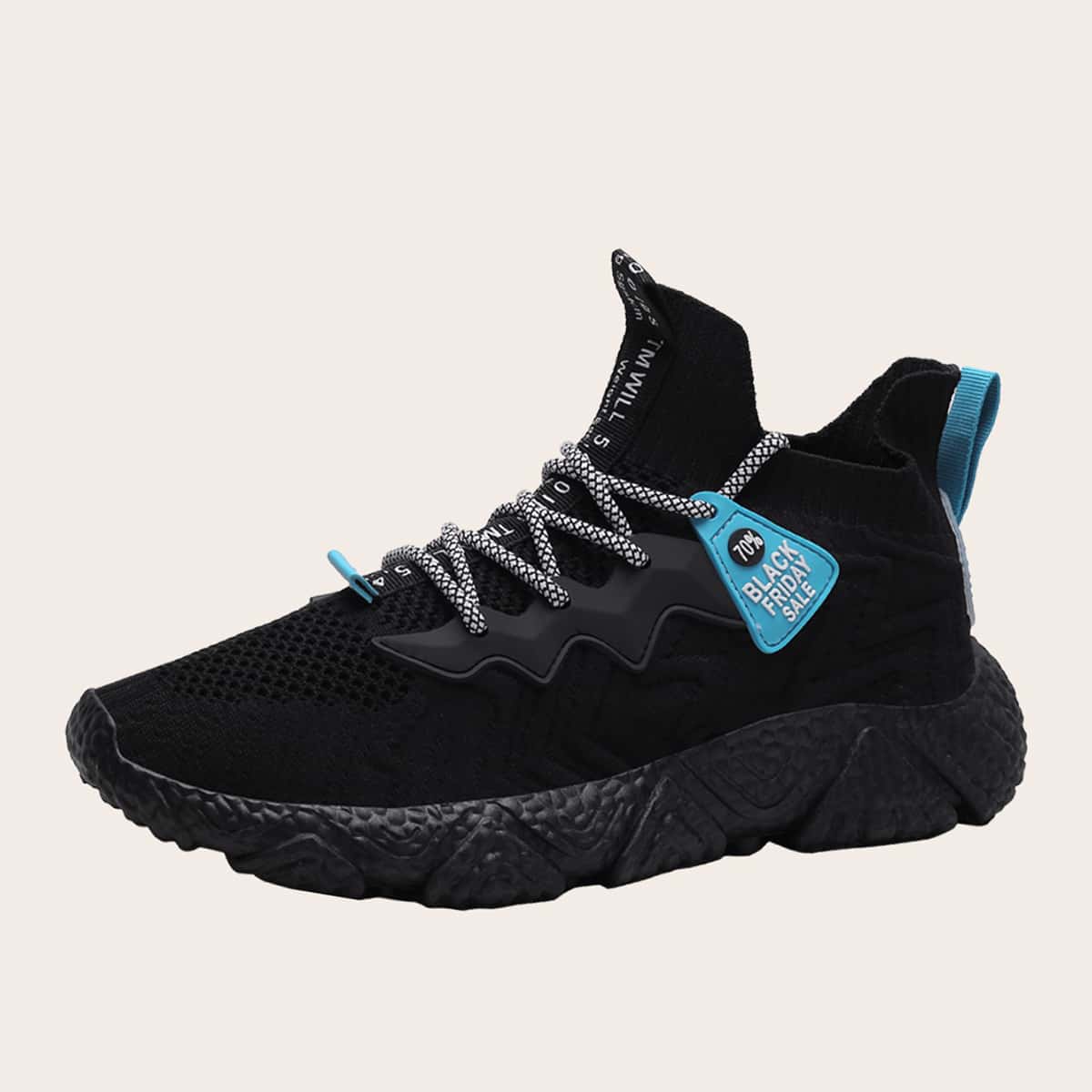 

Guys Lace-up Decor Low Top Knit Sneakers, Black