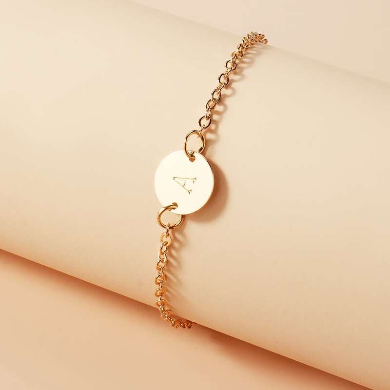 Letter Decor Disc Decor Bracelet, Gold