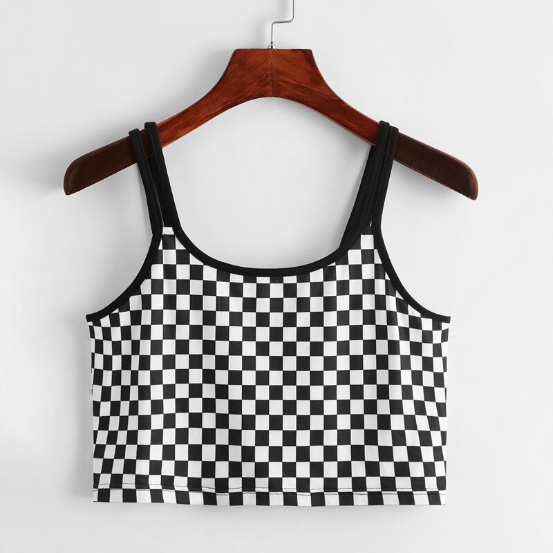 

Twin Strap Checkerboard Cami, Black and white