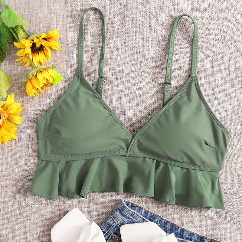 

Ruffle Hem Bikini Top, Green