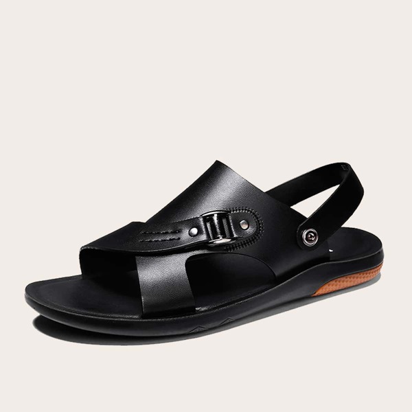 

Men Open Toe Two Way Wear Slide Sandals, Black