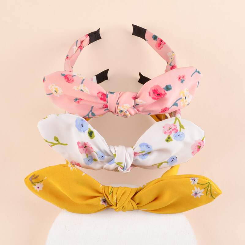 

3pcs Bow Knot Floral Printed Hair Hoop, Multicolor