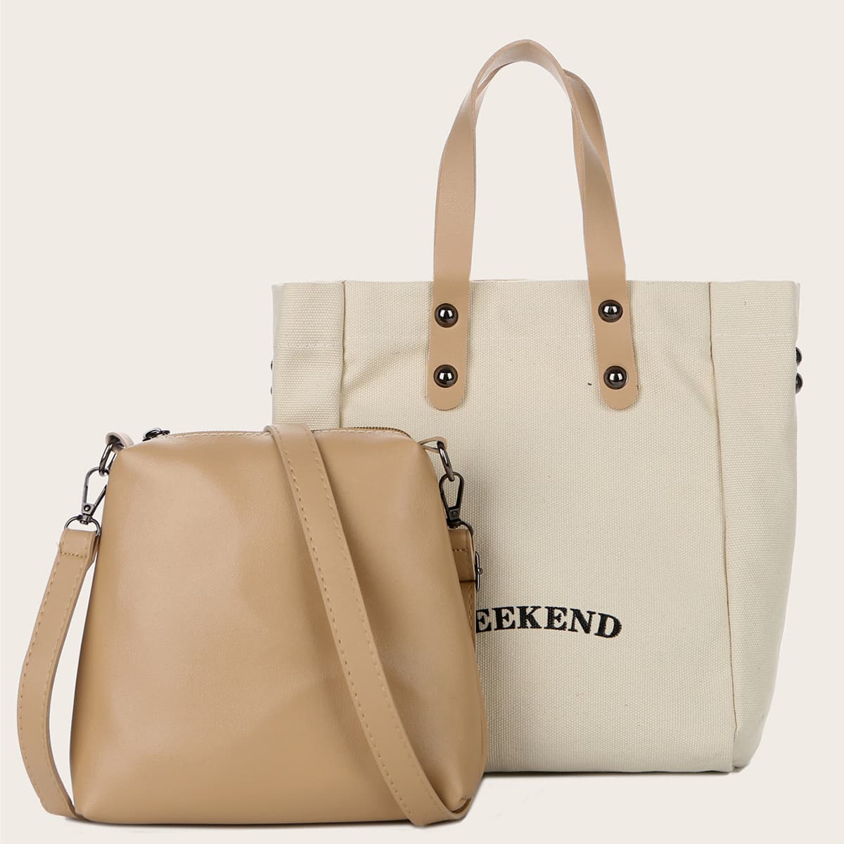 

2pcs Letter Graphic Canvas Bag With Crossbody Bag, White