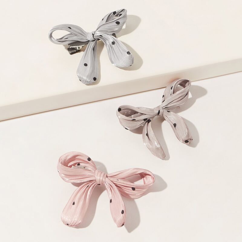 

3pcs Polka Dot Bow Hair Clip, Multicolor